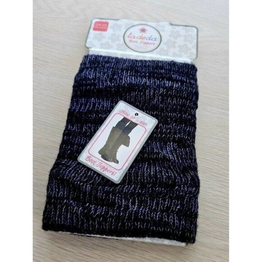 Women's Leg Warmer Boot Cuff Topper Purple Black Knit Pattern